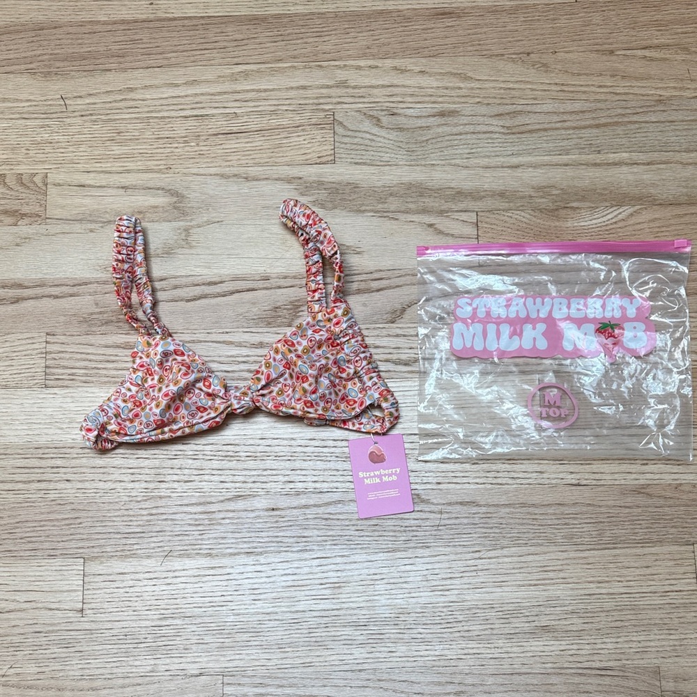 Strawberry Milk Mob Pink Floral Bikini Top